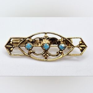 Antique Vintage Ornate Gold Tone Rhinestone Brooch Pin Victorian